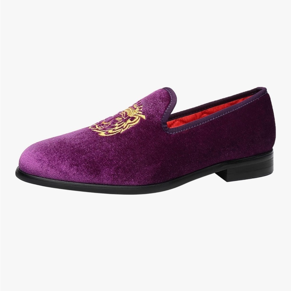 NEW Men's Purple Velvet Embroidered Slip-On Loafers size 15  wedding  prom shoes